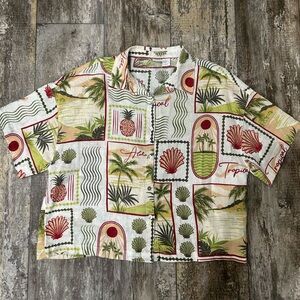 C&C California Tropical Print Blouse - Green, Red, Cream